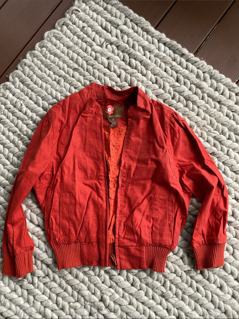 Forever 21 kids Orange-Red Floral Lined Jacket size medium kids